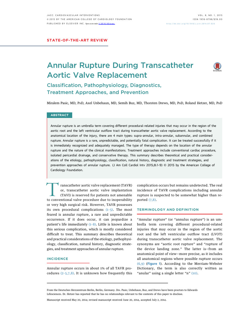 Pasic Et Al 2015 Annular Rupture During Transcatheter Aortic Valve ...