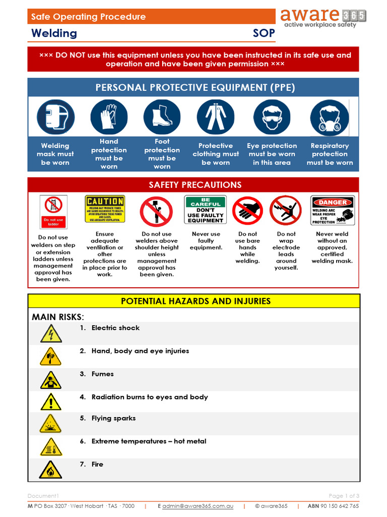 Welding SOP by Aware365 | PDF | Welding | Construction