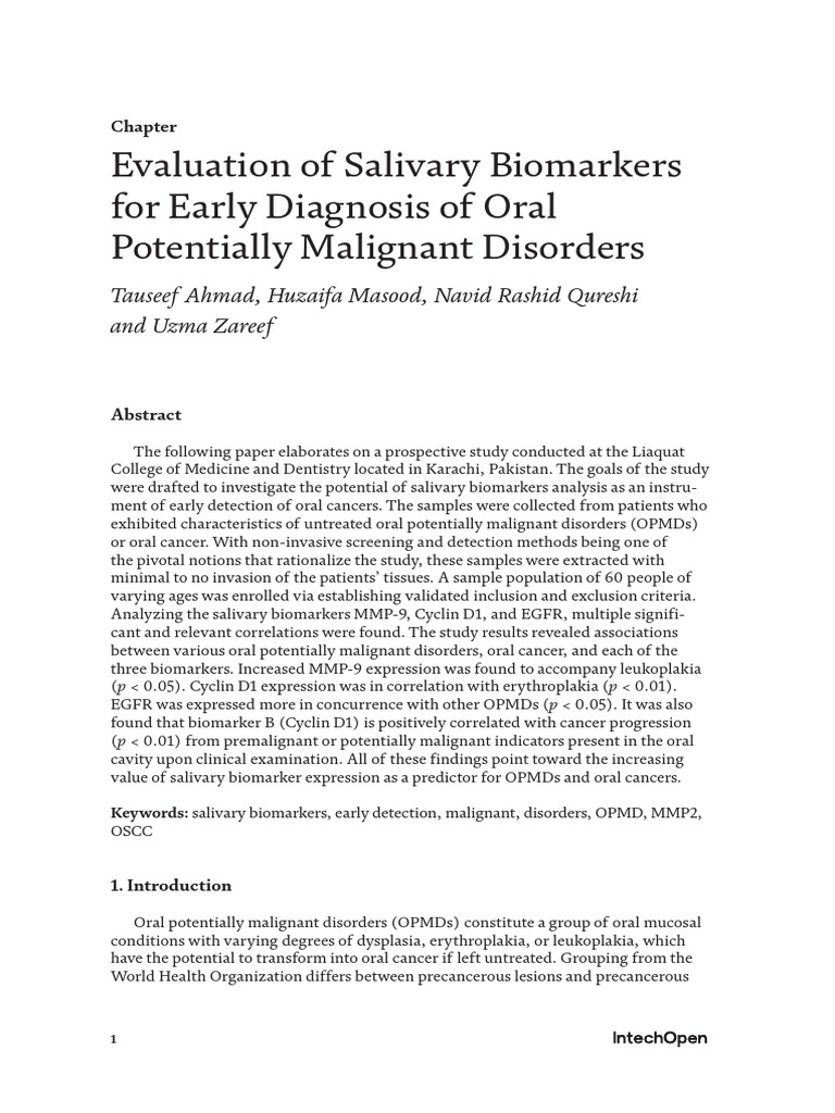 Evaluation of Salivary Biomarkers For Early Diagno | PDF | Biomarker ...