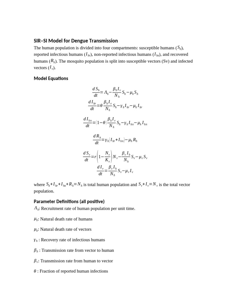 SIR SI Model Equations and Descriptions | PDF