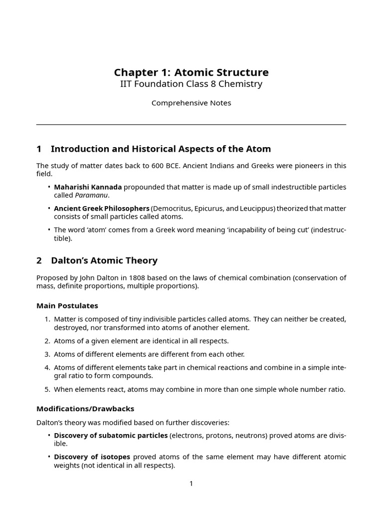 Atomic Structure Notes | PDF | Atoms | Atomic Nucleus