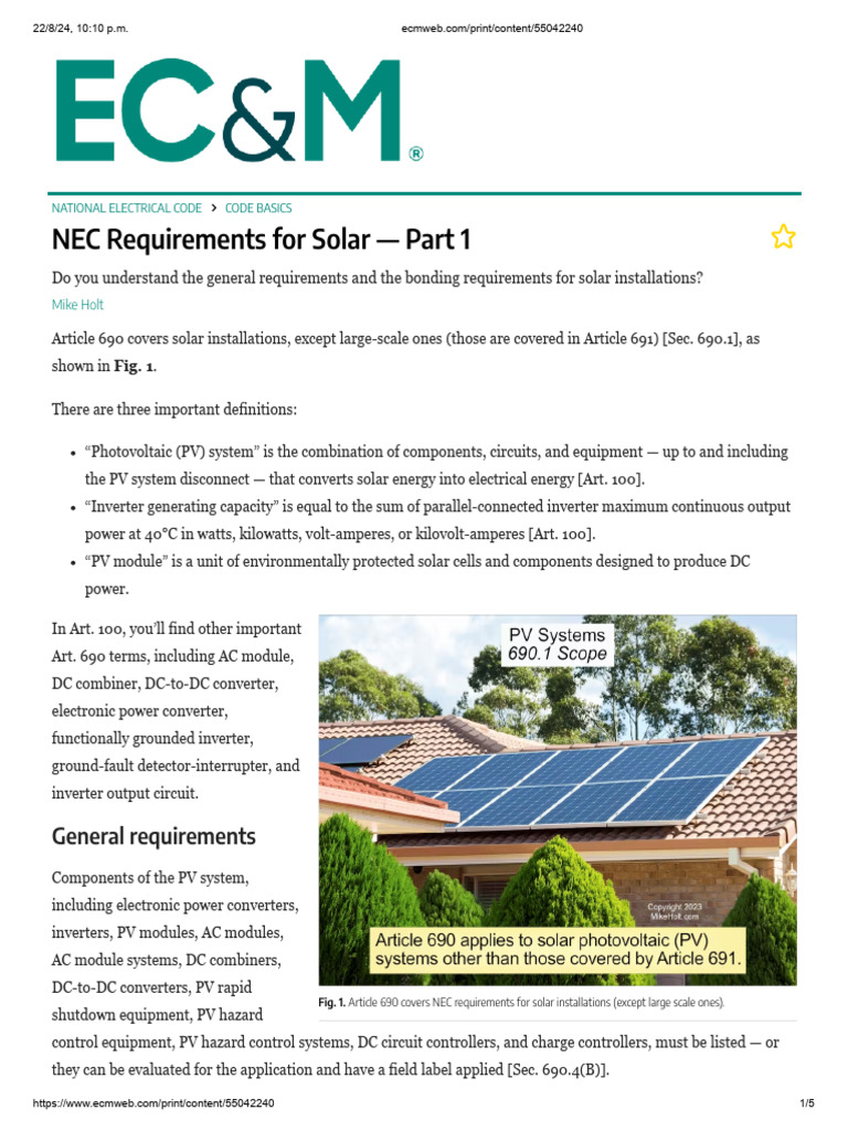 NEC Requirements For Solar - Part 1 | PDF | Photovoltaic System ...
