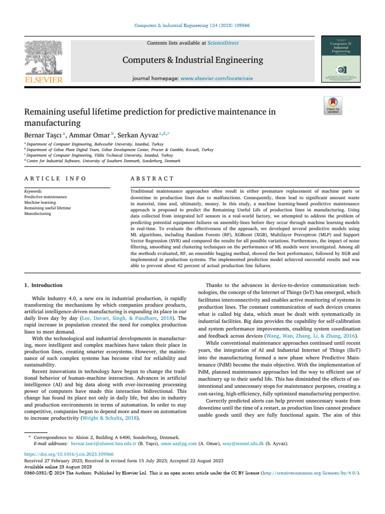 Remaining Useful Lifetime Prediction For Predictiv 2023 Computers ...