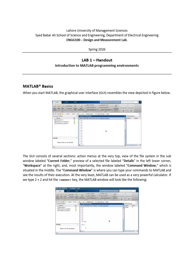 Lab01 - Manual | PDF | Matrix (Mathematics) | Matlab