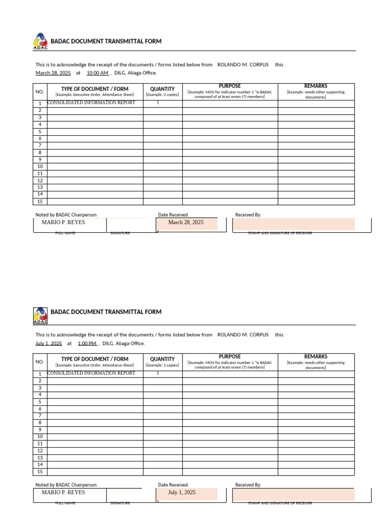 Badac Form Cir Transmittal Form | PDF