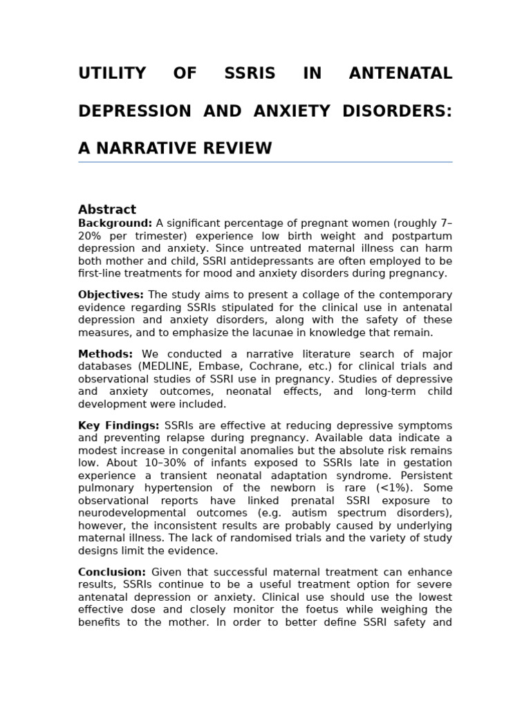 SSRIs Antenatal Depression Narrative Rewritten | PDF | Selective ...