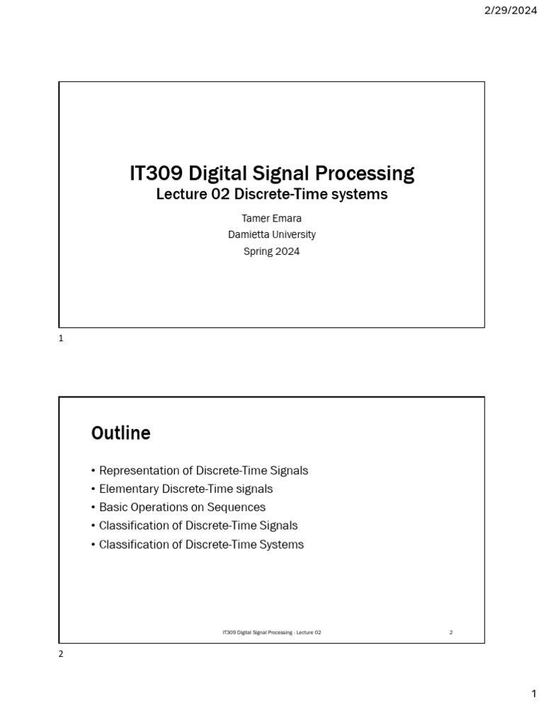 Lec02 Discrete Time Systems | PDF | Discrete Time And Continuous Time ...
