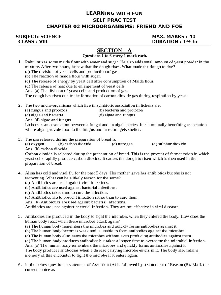 Microorganisms - Self Test | PDF
