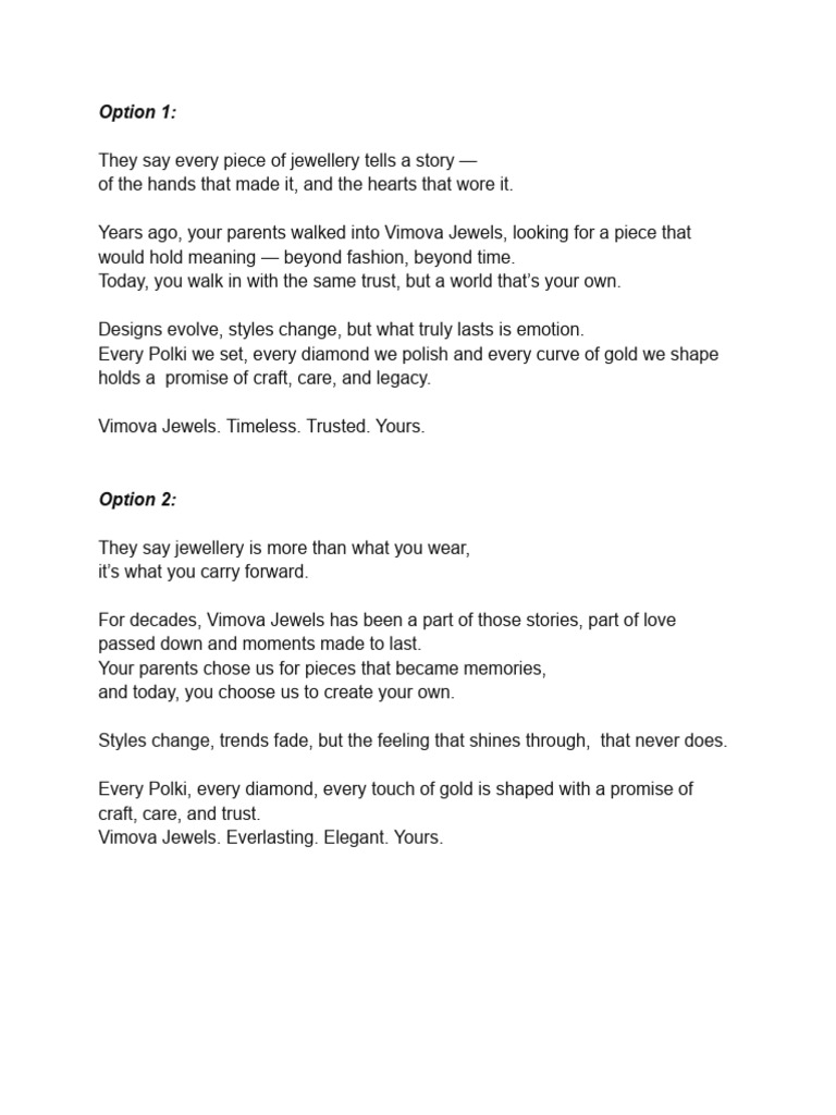 Vimova Jewels VO Script | PDF