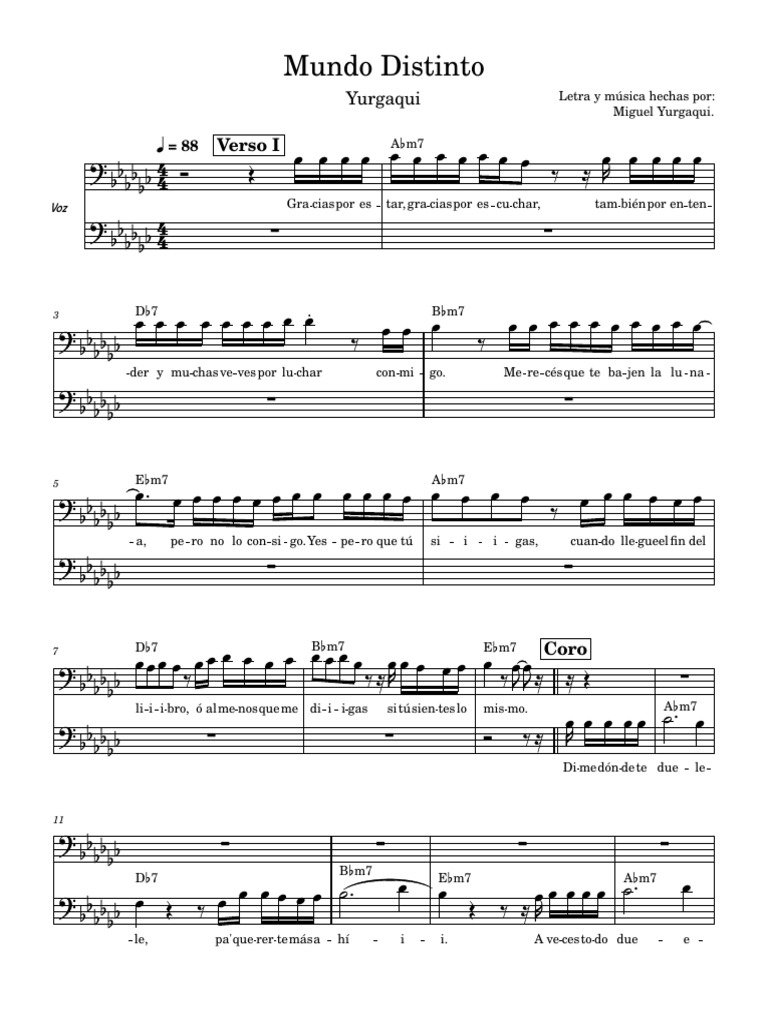 Mundo Diferente - Partitura de Línea Melódica Vocal Con Letra | PDF