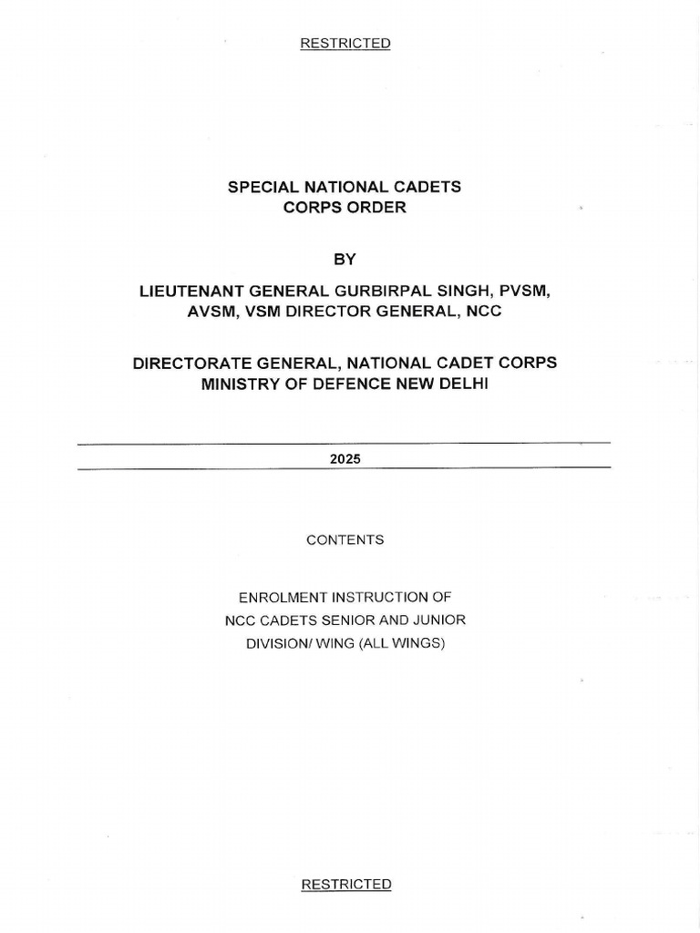 Sncco 2025 - Enrolment Instructions of NCC Cadets Senior and Junior Div ...
