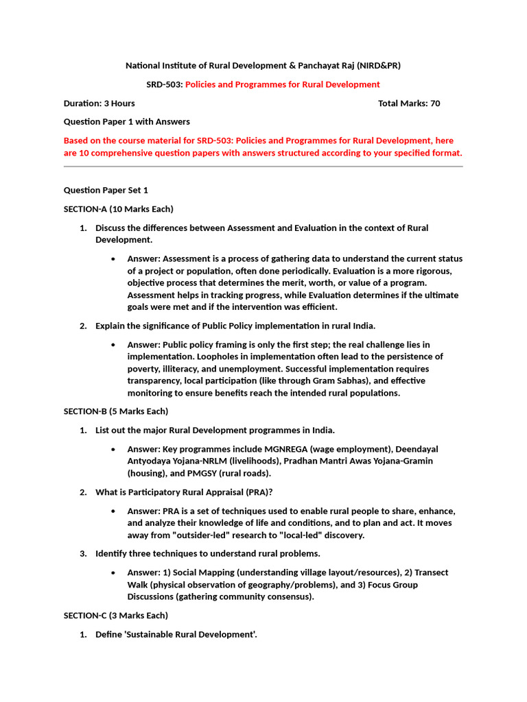 Model Question Paper Material For SRD-503 | PDF