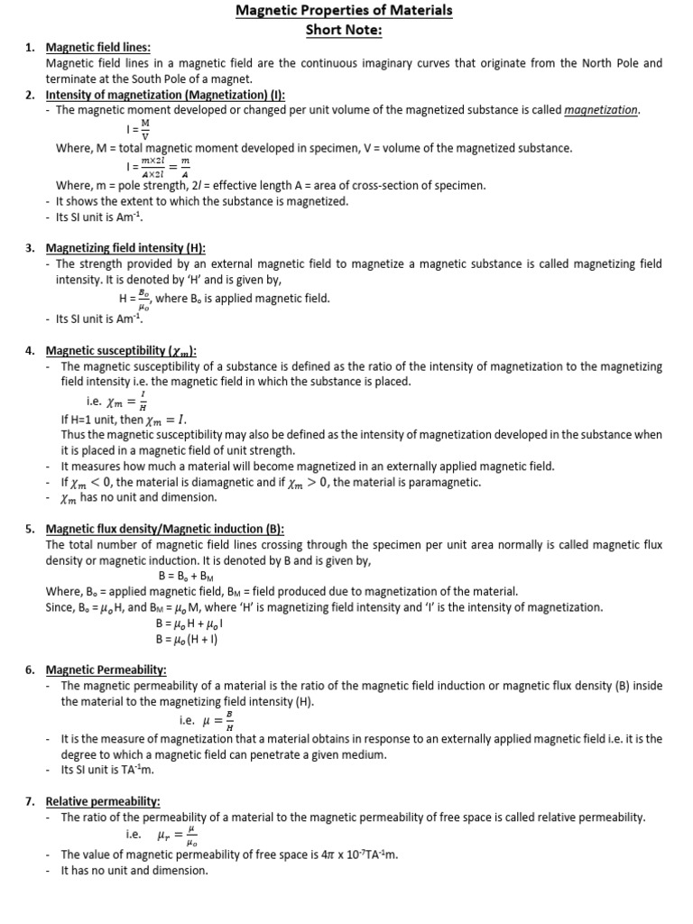 Magnetic Properties of Materials Compiled | PDF | Ferromagnetism ...
