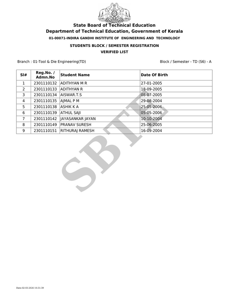 Block Registration List | PDF