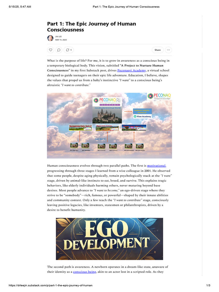 Part 1 - The Epic Journey of Human Consciousness | PDF