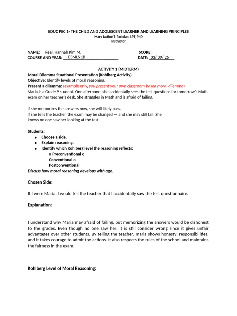 Educ Pec 1-Activity 1 (Real) | PDF | Behavioural Sciences | Cognition
