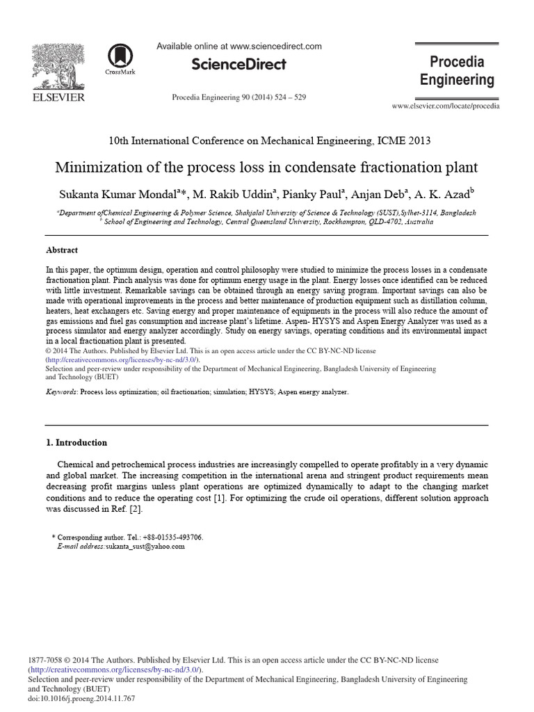 Minimization of The Process Loss in Condensate Fractionation Plant ...
