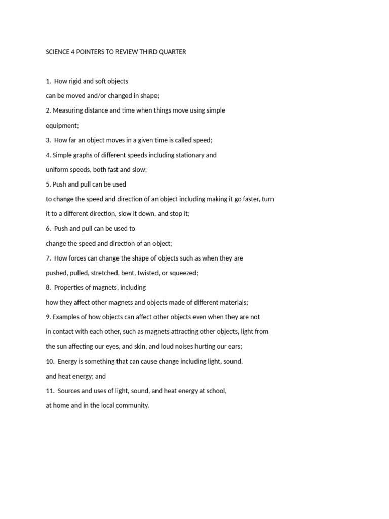 Science 4 Pointers To Review Third Quarter | PDF
