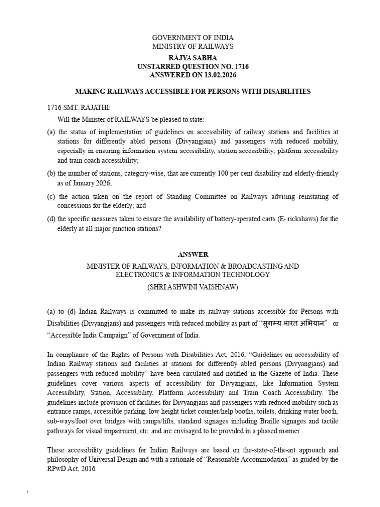 Rajya Sabha Unstarred Question No. 1716 ANSWERED ON 13.02.2026 Making ...