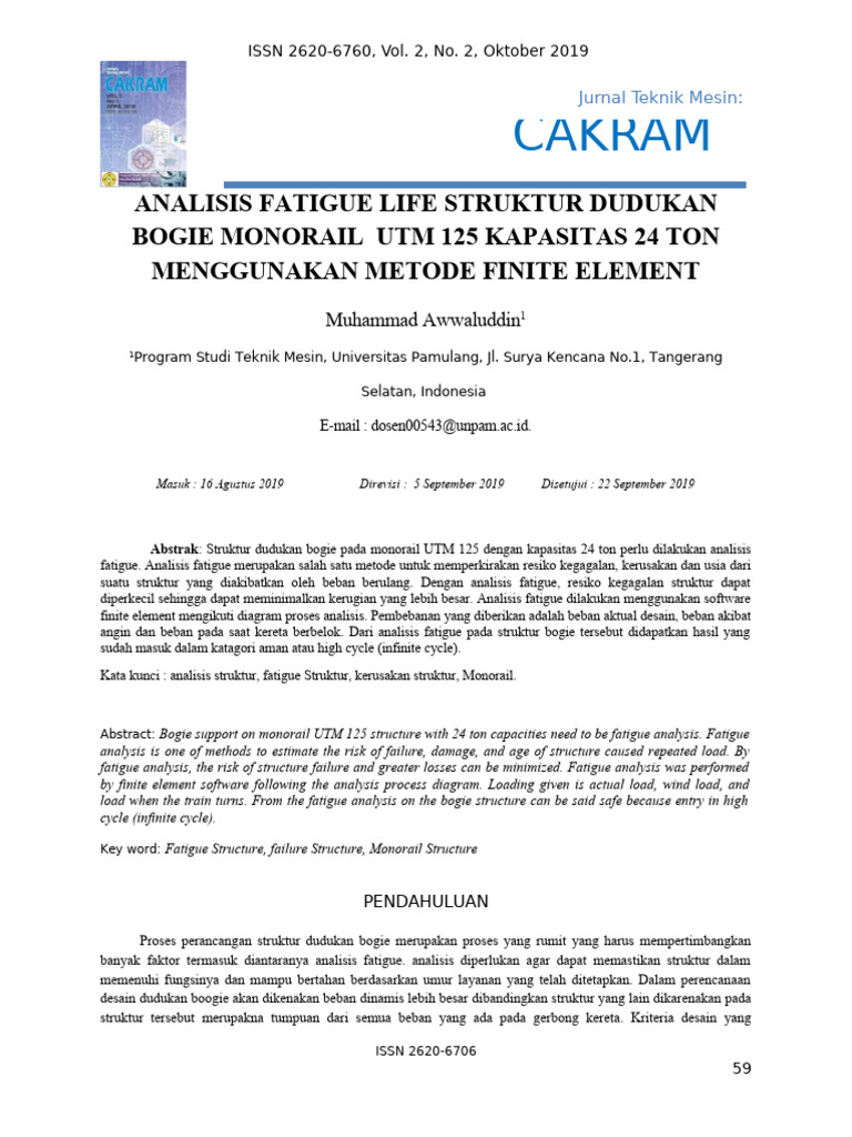 Analisis Fatigue Life Struktur Dudukan Bogie Monor | PDF