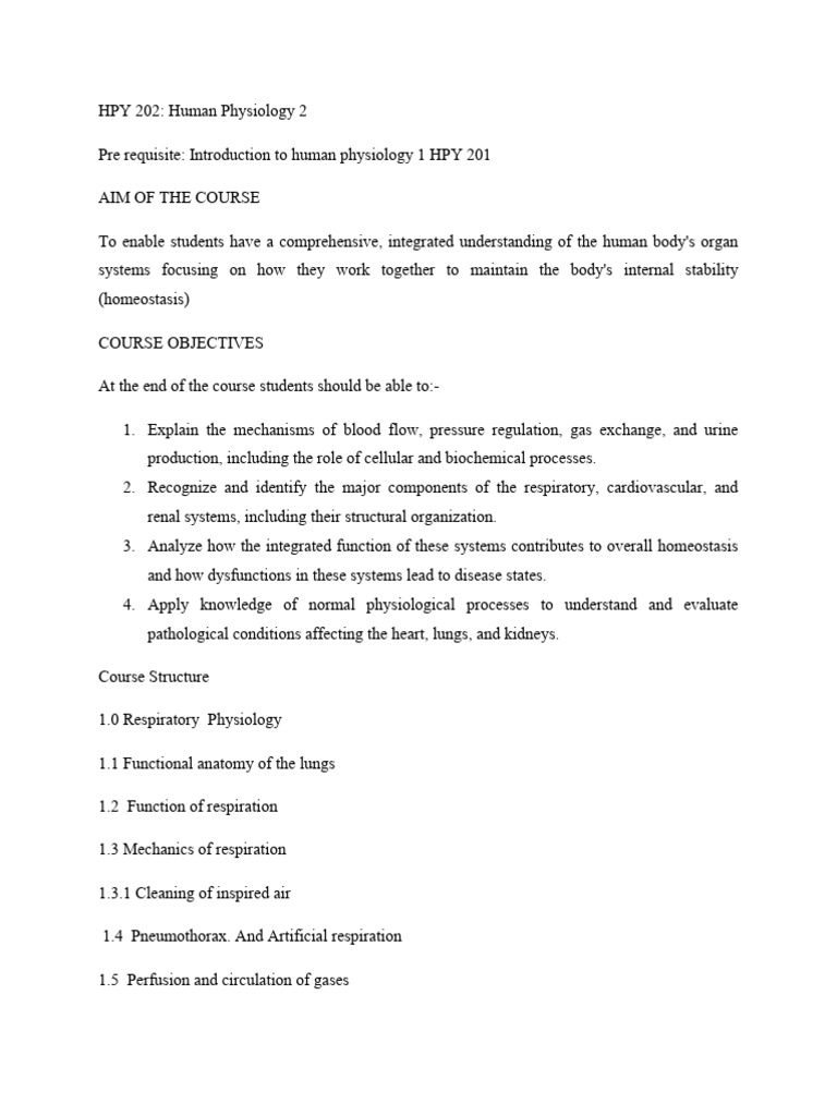 HPY 202 - Course Content-1 | PDF | Respiratory System | Circulatory System