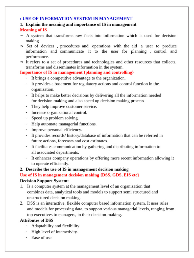 Use of Information System in Management | PDF | Decision Support System ...