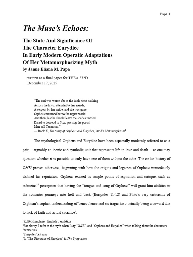 The Muse's Echoes: The State and Significance of The Character Eurydice ...