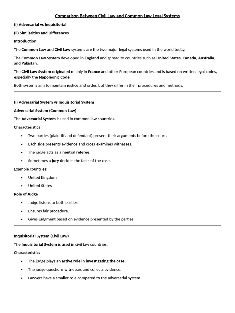 Comparison Between Civil Law and Common Law Legal Systems | PDF ...
