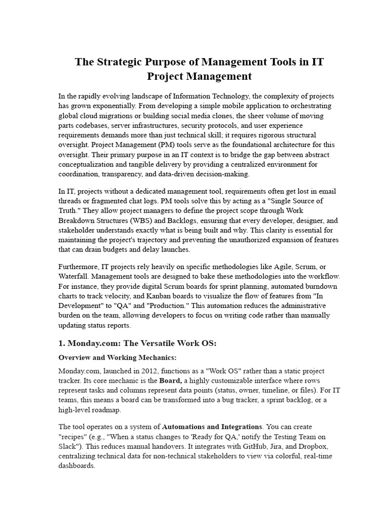 Management Tools in IT Project Management | PDF | Project Management ...