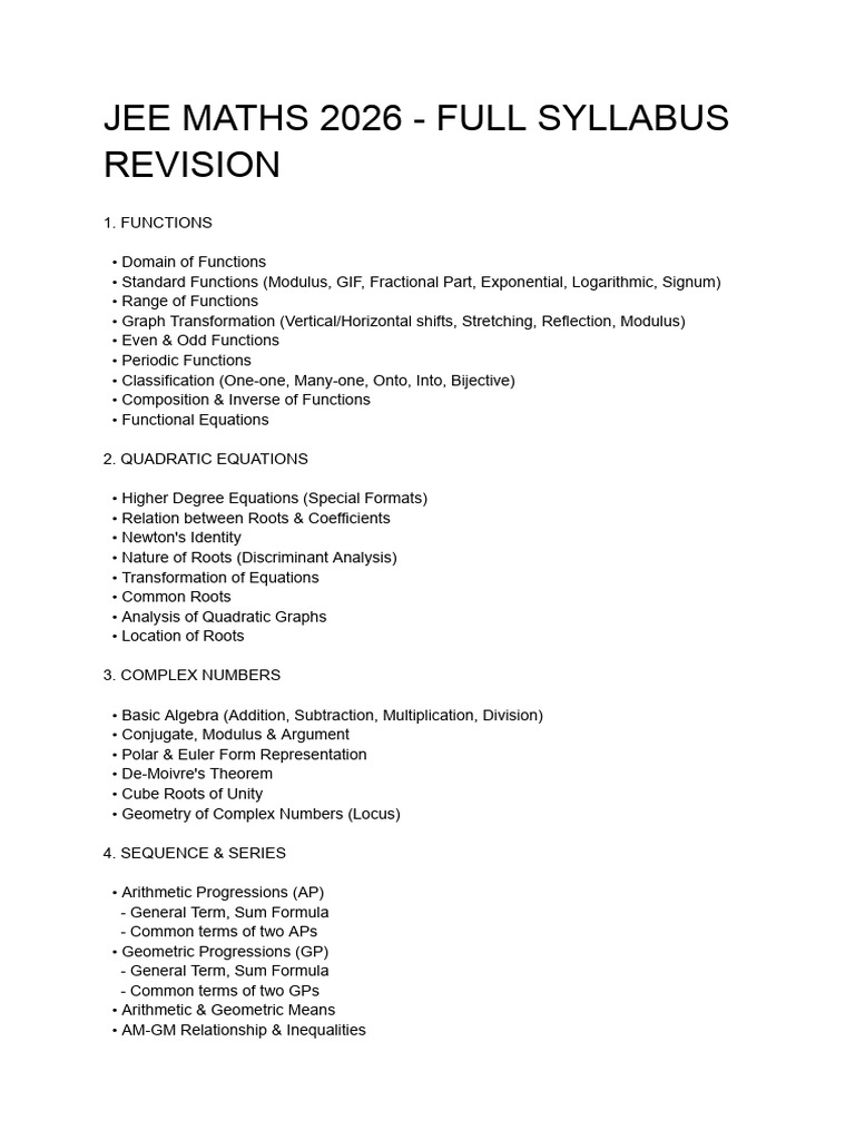 JEE Maths 2026 - Complete Revision Notes | PDF | Integral | Matrix ...