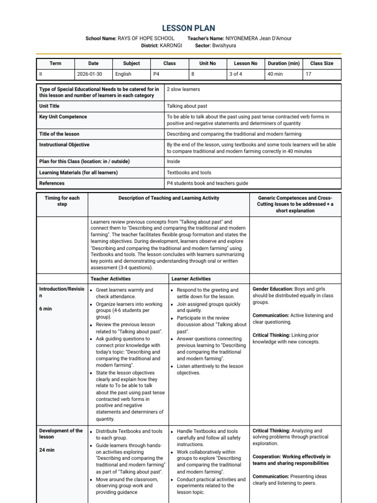 Lesson Plan - Print Version | PDF | Learning | Lesson Plan