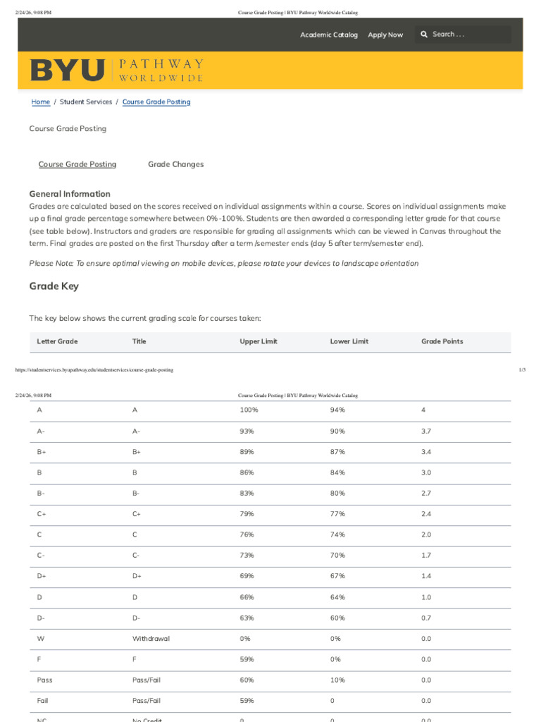 Course Grade Posting - BYU Pathway Worldwide Catalog | PDF