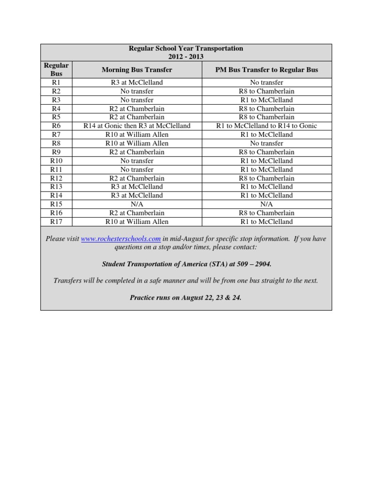 2012-2013 School Year Bus Transfers | PDF | Transport