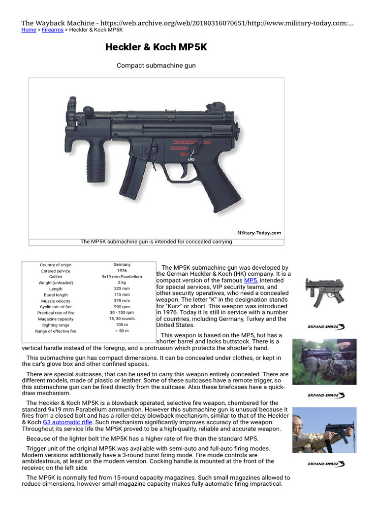 Heckler & Koch MP5K Submachine Gun | PDF | Weapon Design | Projectiles