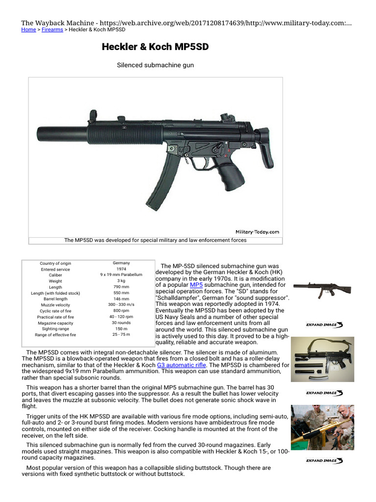 Heckler & Koch MP5SD Silenced Submachine Gun | PDF | Firearms ...