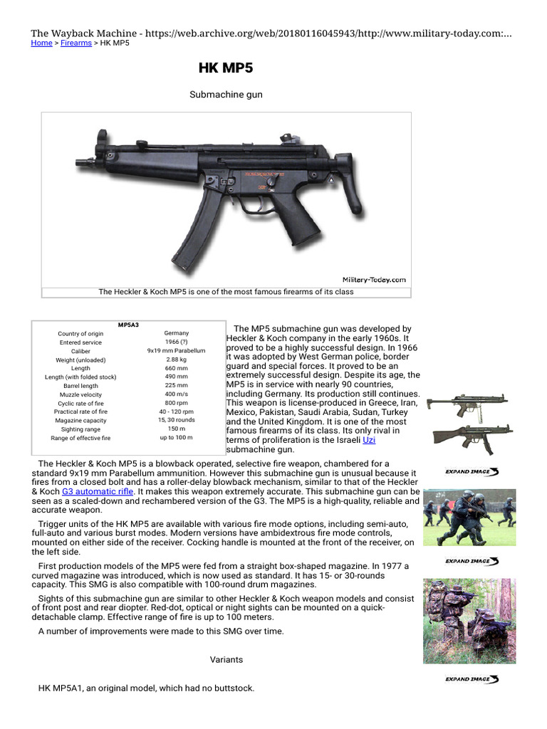 Heckler & Koch MP5 Submachine Gun | PDF | Firearms | Projectile Weapons