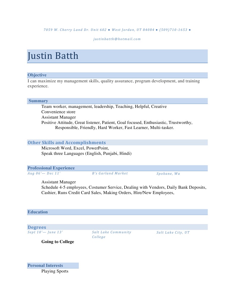 Justin Batth's Management Resume | PDF