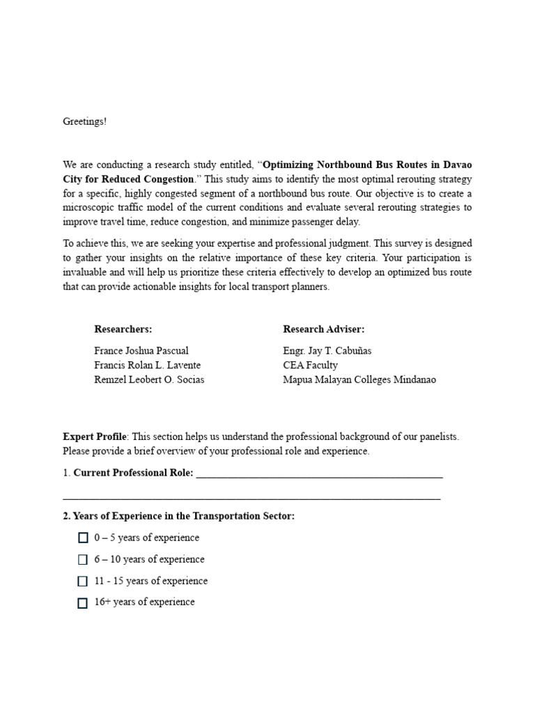 Delphi Survey Questionnaire Final | PDF | Transport