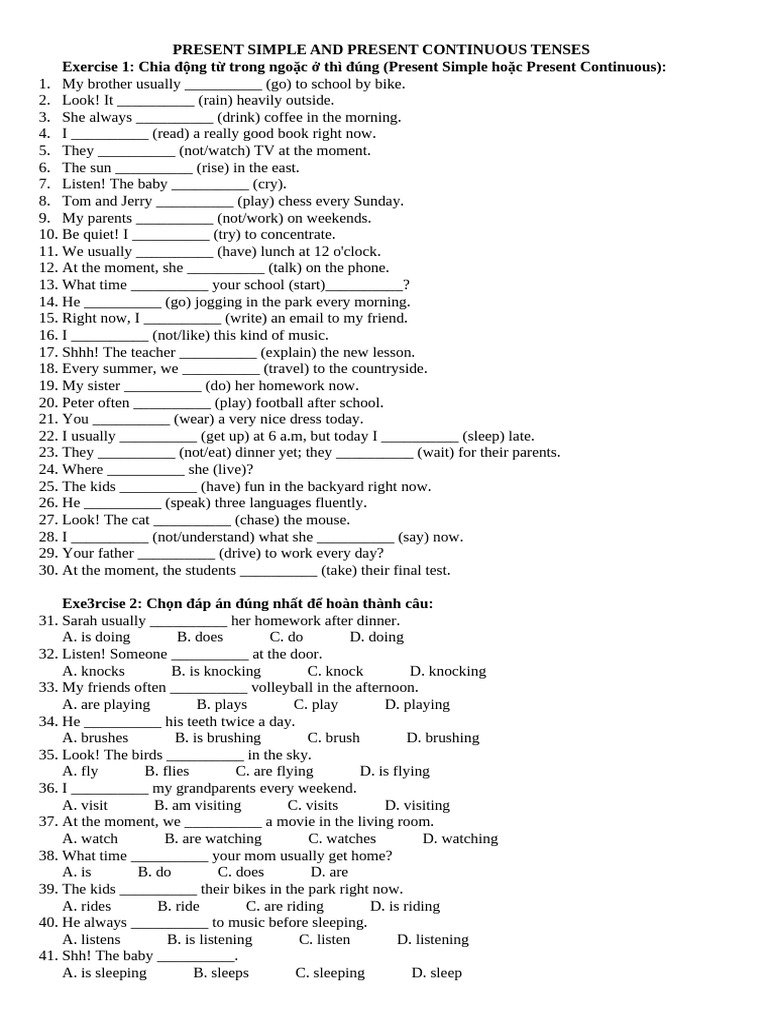 Đề- Present Simple and Present Continuous Tenses | PDF | Meal