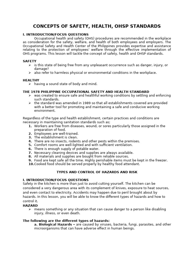 Week 5-Lesson Safety, Health, Ohsp Standards | PDF | Hazards ...