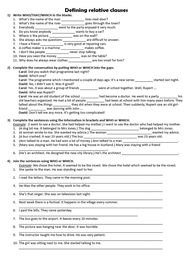 Relative Clauses - Exercises 1 | PDF