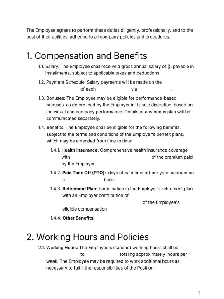 02-Compensation and Benefits Template - Heading Numbered | PDF ...