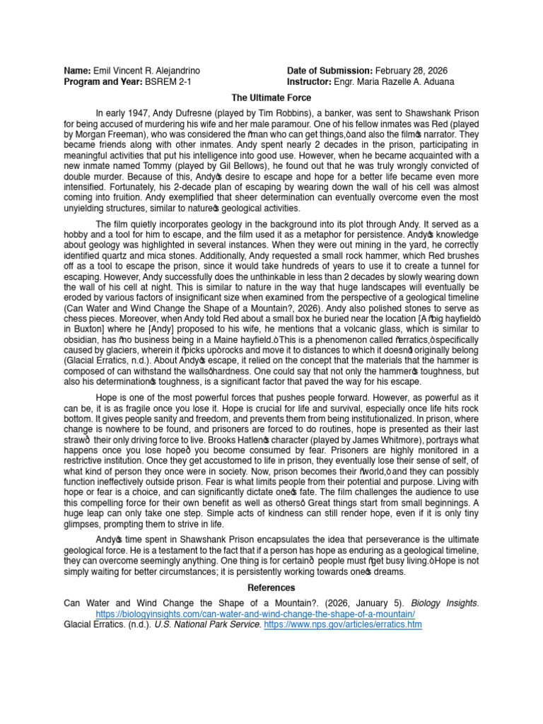 (Shawshank Redemption Activity) The Ultimate Force | PDF