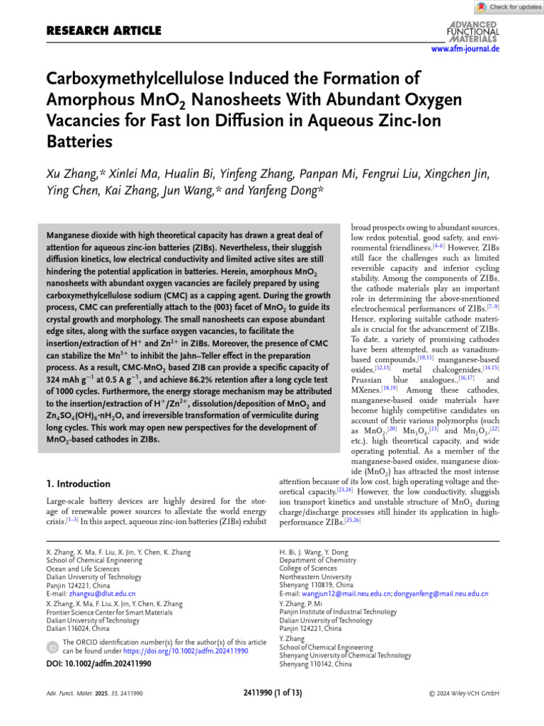 Adv Funct Materials - 2024 - Zhang - Carboxymethylcellulose Induced The ...