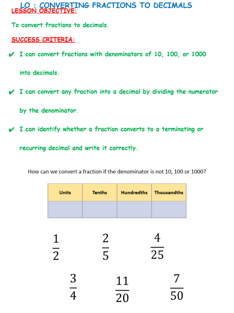 Lesson 3 - Fractions To Decimals - Lond Division | PDF | Decimal ...