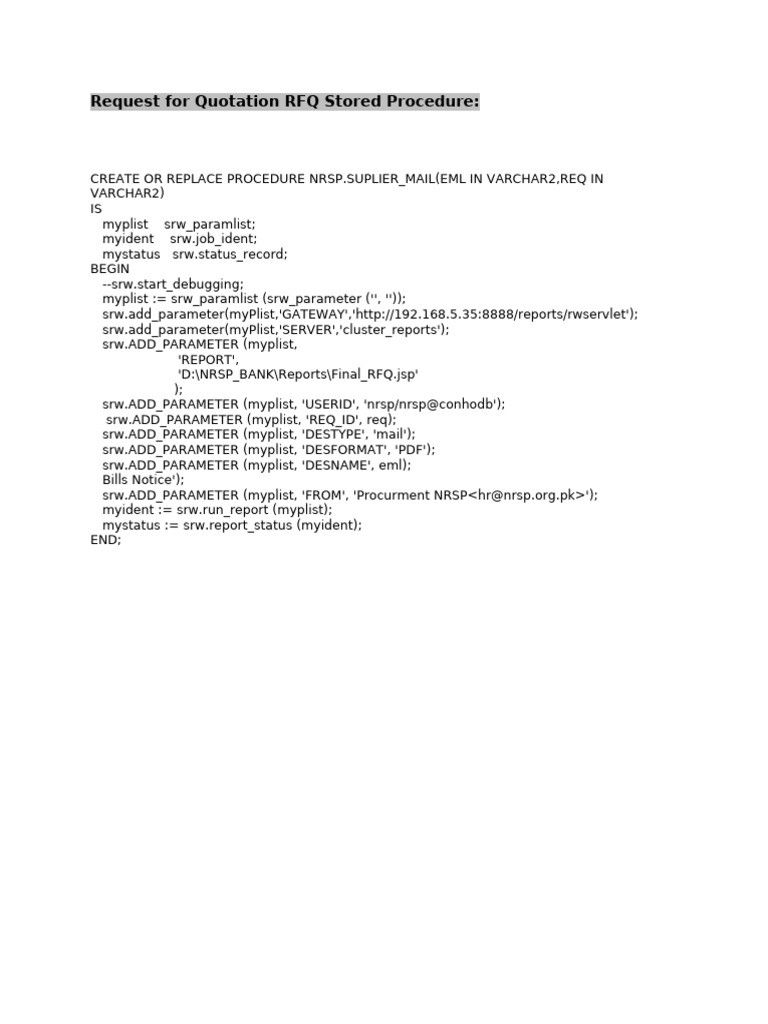 Request For Quotation and Purchase Order Stored Procedure | PDF