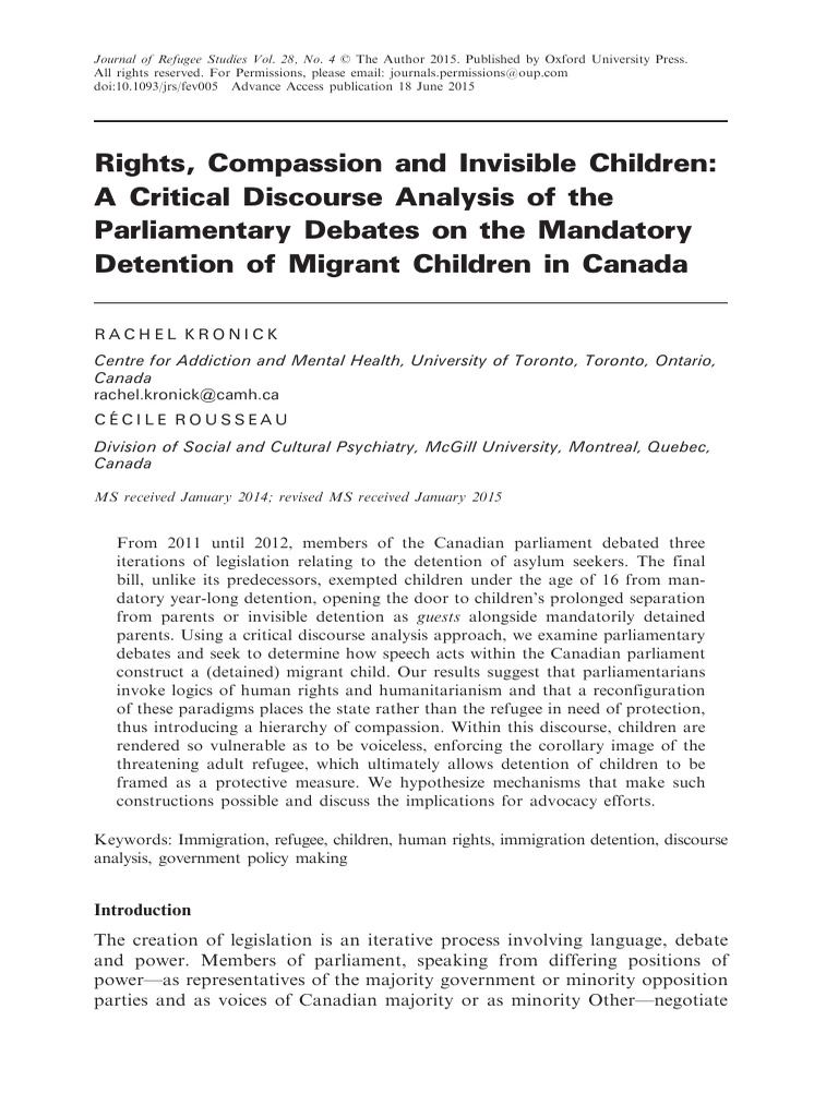Kronick - Detention of Migrant Children in Canada | PDF | Immigration ...