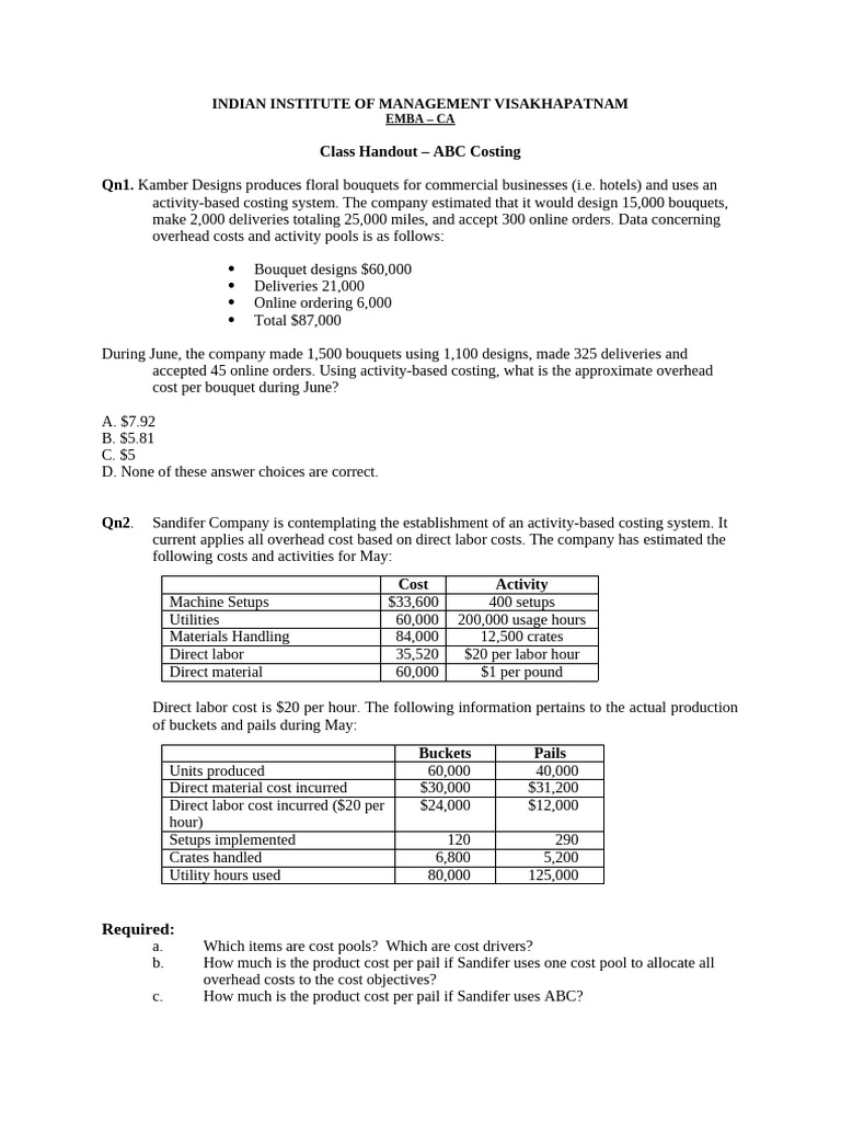 Handout 3 - ABC Costing Problem | PDF | Business | Management Accounting