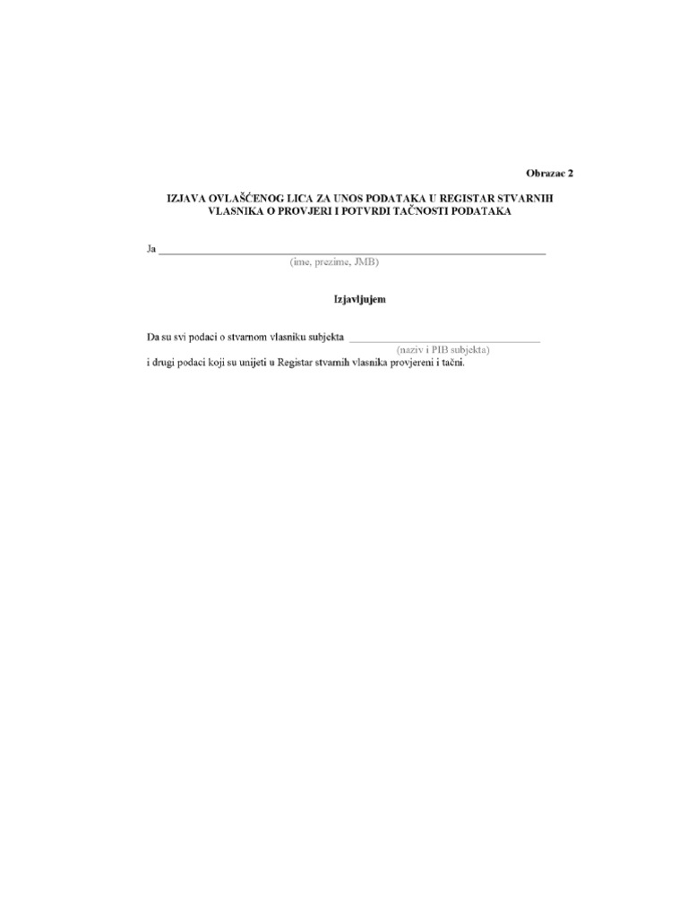 RSV Izjava-Obrazac 2 | PDF
