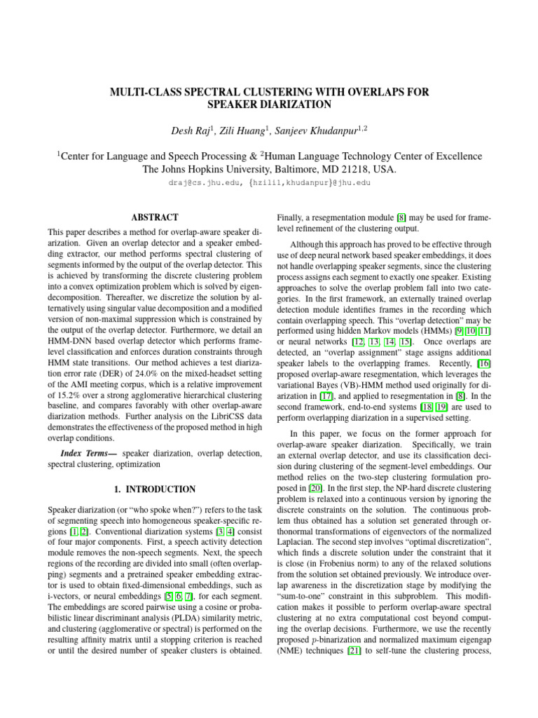 Multi-Class Spectral Clustering With Overlaps For Speaker Diarization ...